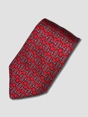 HERMES RED BLUE HORSEBIT PRINT SILK NECKTIE